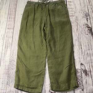 Charter Club Luxury Women's 100% Linen Olive Green Drawstring Casual Pants-S